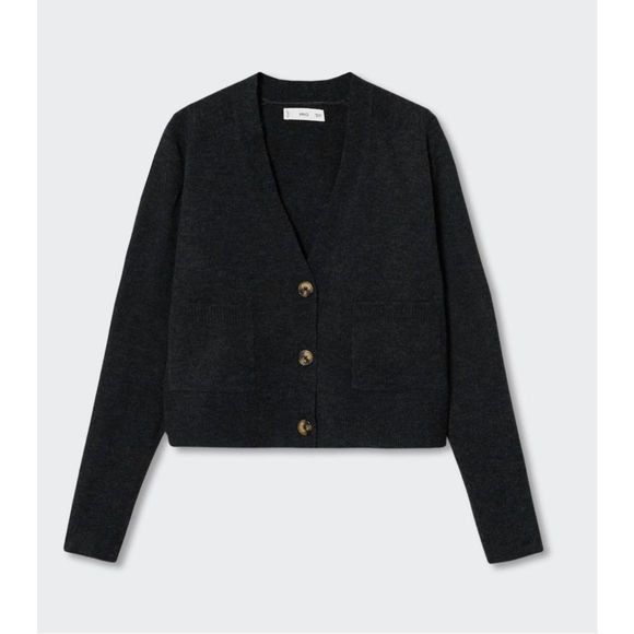 Mango Pocket Knit Cardigan Charcoal - Picture 2 of 5